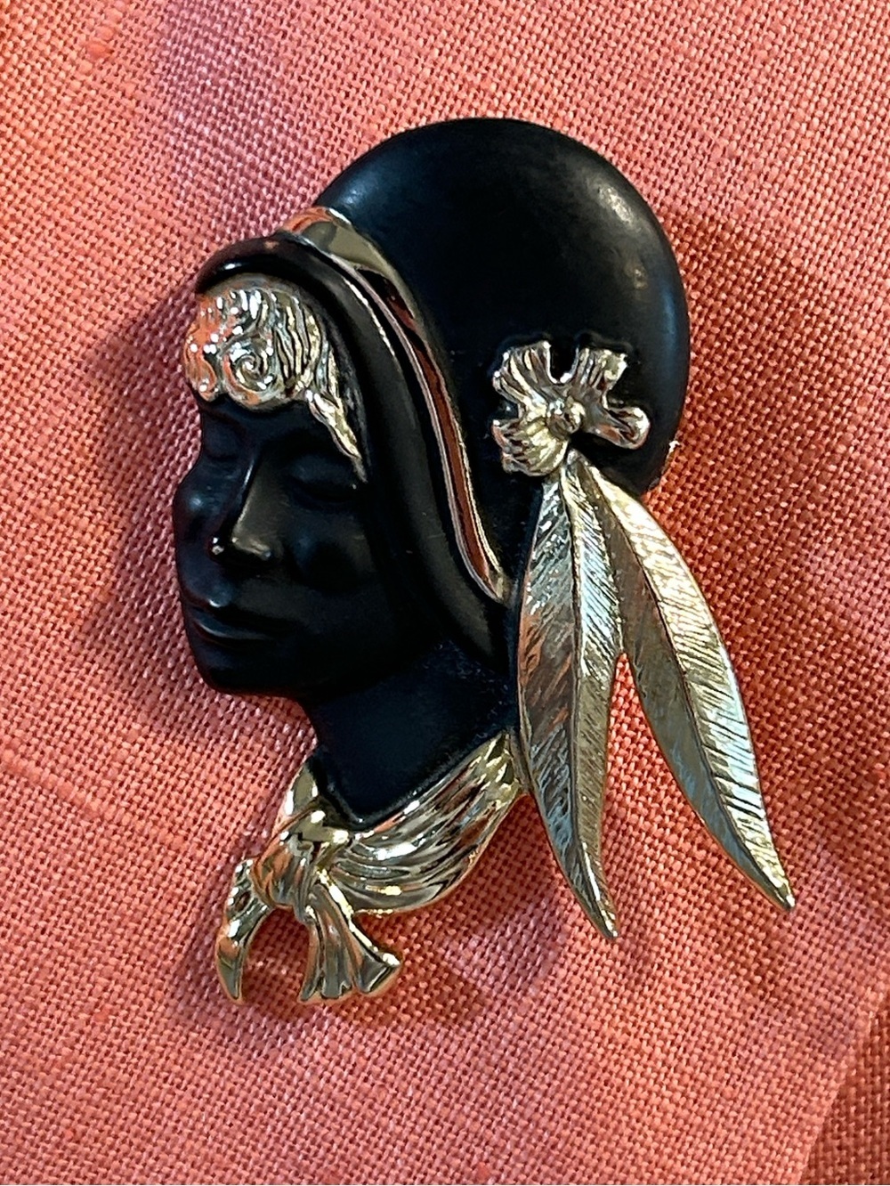 Vintage Torino brooch Flapper Girl Black and Gold Silhouette Brooch Jewelry
